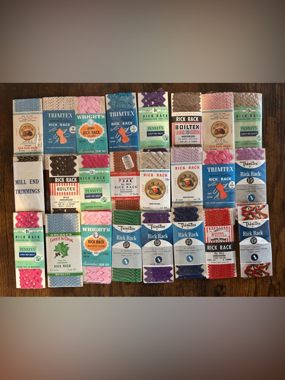 Vintage Lot Of 24 Rick Rack Mercerized Cotton Packs, Various Makers, Many Colors
